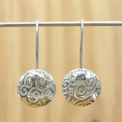 Cute Silver Earrings Dangle, Boho Silver Earrings, Drop Sterling Silver Round Earrings, Handmade Jewelry, Gift For Women