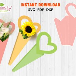flower package heart template vol.2, flower package gift, valentine package gift, svg dxf pdf, cricut, instant download