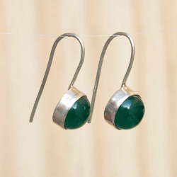 Green Onyx Drop Dangle Stud Earrings For Women, Round Gemstone & 925 Sterling Silver Handmade Jewelry, Gift For Her