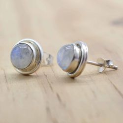Moonstone Studs Silver Earrings Minimalist Studs For Women Earrings Gemstone Jewelry Handmade Earrings Gift For Her