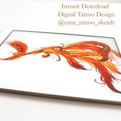 Phoenix Tattoo Design Female Phoenix Tattoo Sketch Phoenix Tattoo Ideas for Woman, Instant download PDF and JPG files