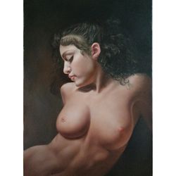 portrait of a naked woman. oil on canvas painting 19,7x27,5in (50x70cm)