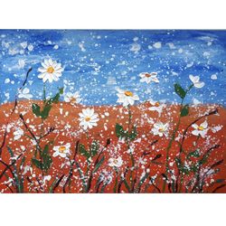Original Painting  Wildflowers  Art 3D Daisy Flowers Abstract  Art Textural Artwork Daisy Wildflowers Painting