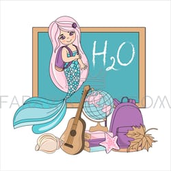 mermaid lesson girl education cartoon vector illustration set