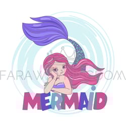 mermaid letters resting sea cartoon vector illustration set