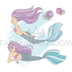mermaid life cartoon travel tropical vector illustration set