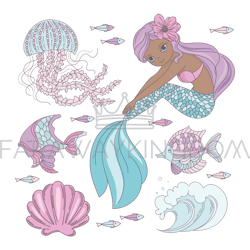 MERMAID LOOK Princess Girl Sea Animal Vector Illustration Set