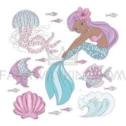 mermaid look princess girl sea animal vector illustration set