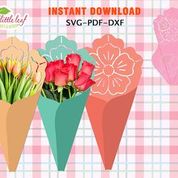 flower bouquet packaging vol2 template, flower bouquet package, valentine package gift, svg dxf pdf, instant download