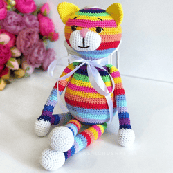 Crochet animal. Cat toy rainbow