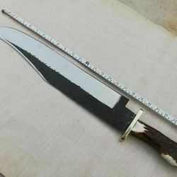 Blacksmith Handmade Die Tool Steel Long Bowie Knife, Stag Horn Handle Knife, with Sheath