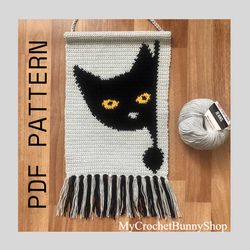 Crochet Black Cat Wall Hanging pattern PDF/Tapestry crochet pattern
