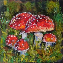 Fly Agaric Painting Mushroom Original Art Plant Oil Artwork by PaintingsDollsByZoe