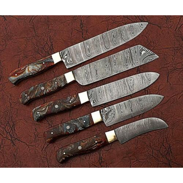 Handmade Damascus Steel 5 Pcs Kitchen Knife set, Hand Forged - Inspire  Uplift