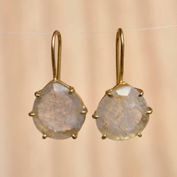 Golden Rutile Earrings, Silver Dangle Earrings, Gemstone Earrings Handmade Jewelry Gift For Women