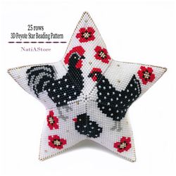 Black Chickens - 3D Peyote Star / Beading Animals pattern / Seed Bead Patterns