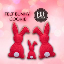 Felt Bunny Cookies Pattern, Easter Ornament, Easter Decor, Felt Food, Easy Sewing Pattern