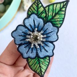 Flower brooch, blazer flower brooch, embroidery flower brooch, blue flower brooch, lapel pin
