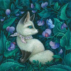 Fox watercolor painting, fox art print, cute fox illustration