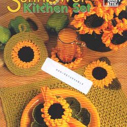 Digital | Sunflower kitchen set | Crochet pattern Knitted Floral doilies | Vintage crochet pattern napkins | PDF