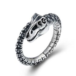 Sterling Silver Dinosaur Skeleton ring, Adjustable size 8 - 12 US