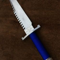 Handmade Spring Steel Rambo Knife, Bowie Knife, Tactical Knife, Survival Knife with Leather Sheath