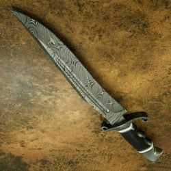 Blacksmith Handmade Damascus Steel Bowie Knife, Horn Handle Blacksmith Damascus Steel Knife