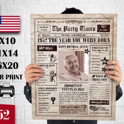 1952 Newspaper Facts Poster, Back in 1952, Born in 1952, US Version 1952, 1952 Birthday Poster