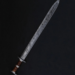 29" Custom Forged Damascus steel VIKING SWORD Handle with Leather Wrapped Wooden and Brass Guard