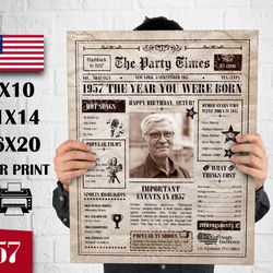 1957 Newspaper poster, 1957 Birthday Poster, 1957 Newspaper Facts, Back in 1957, Born in 1957