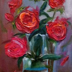 Red roses in a vase painting still life with flowers painting 12*18 inch red roses art