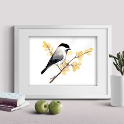 Willow tit Painting Watercolor Wall Decor 8"x11" home art birds watercolor painting by Anne Gorywine