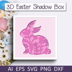 3d easter bunny shadowbox template, Layered papercut svg files for Cricut and Silhouette