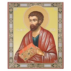 Saint Luke the Evangelist |  Gold and silver foiled icon on wood | Size: 8 3/4"x7 1/4"