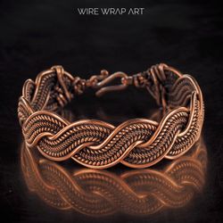Unique copper wire wrapped bracelet for him her, Unisex bracelet Design by Wire Wrap Art, Handmade woven wire jewelry