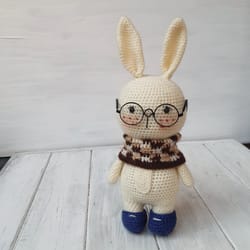 hand crochet bunny with glasses stuffed toys plush toys animals knit gift handmade