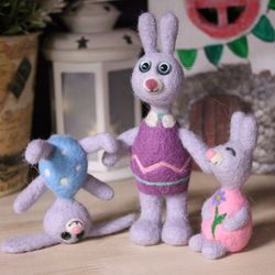 Felted rabbits figurines. Rabbit Family Toys
