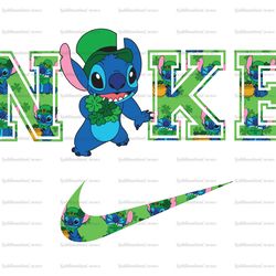 stitch shamrock x nike png, logo brand png, lilo and stitch st patrick png, nike png, instant download, sublimation