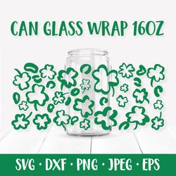 Patricks Day Leopard Can Glass Wrap SVG. Shamrock Leaves Glass Can