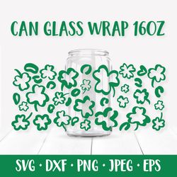 patricks day leopard can glass wrap svg. shamrock leaves glass can