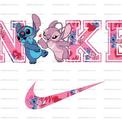 stitch and angel kiss x nike png, logo brand png, stitch angel lovers png, nike png, instant download, sublimation