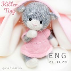 Knitted Toy Pattern, Knitted Kitten Tiny, Knitting Toys Pattern, Amigurumi Cat Pattern, Kitty Knitting Pattern