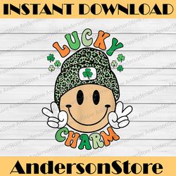 lucky charm st. patricks day png, smile face leopard beanie png, lucky shamrock png, digital file, png high quality