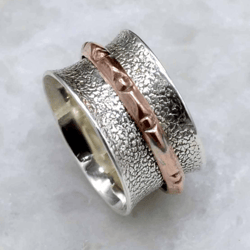 Chunky Fidget Spinner Anxiety Ring For Women, Cooper & 925 Sterling Silver Handmade Unique Jewelry, Gift For Her