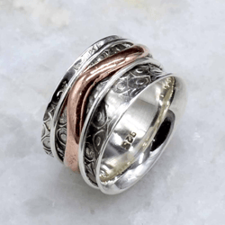 Fidget Ring Silver, Spinner Ring For Women, Anxiety Ring Silver, Thumb Ring Women, Band Ring Silver Handmade Jewelry