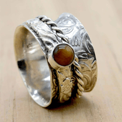 Tiger Eye Fidget Spinner Anxiety Ring For Women, Gemstone & 925 Sterling Silver Handmade Unique Jewelry, Gift For Her