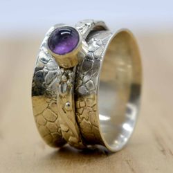 Amethyst Fidget Spinner Anxiety Ring For Women, Gemstone & 925 Sterling Silver Handmade Unique Jewelry, Gift For Her