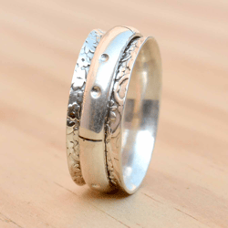 Chunky Fidget Spinner Anxiety Ring For Women, Solid 925 Sterling Silver Handmade Unique Jewelry, Gift For Her