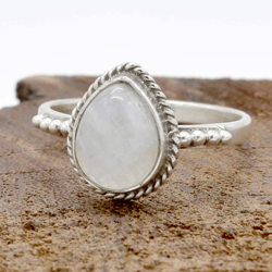 Rainbow Moonstone Ring, Dainty Silver Ring Women, Gemstone Ring In 925, Sterling Silver Ring With Stone, Pear Ring