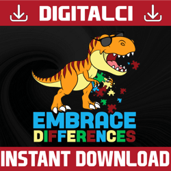 embrace differences, autism dinosaur svg | autism awareness svg | cute cool puzzle dino svg | cricut cutting file printa